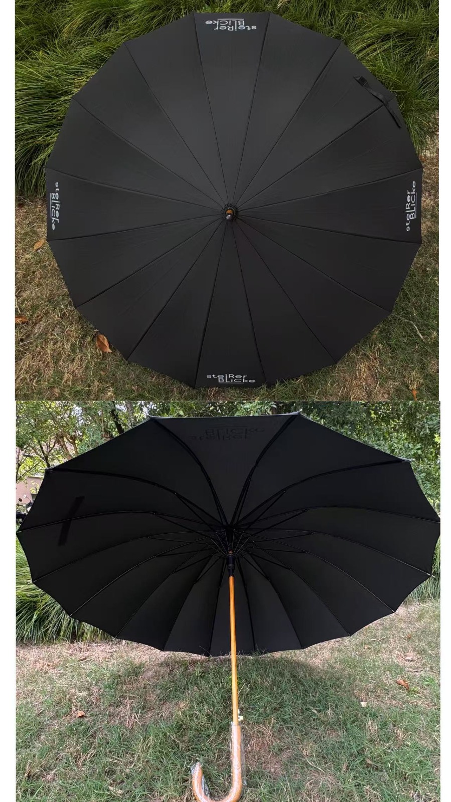 Custom branded golf umbrella — black by REVEL
